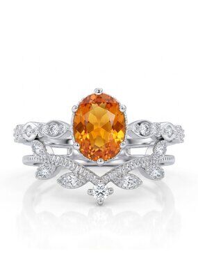Citrine Gemstone ring set, 925 Sterling Silver